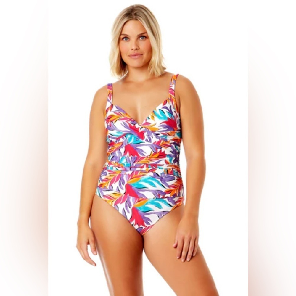 NWOT Anne Cole Dance Floor Palm Underwire Surplice One-Piece Swimsuit Size 18W